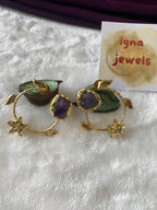 ANI - GOLDEN CIRCLE FLOWER AND STONE STUD EARRINGS