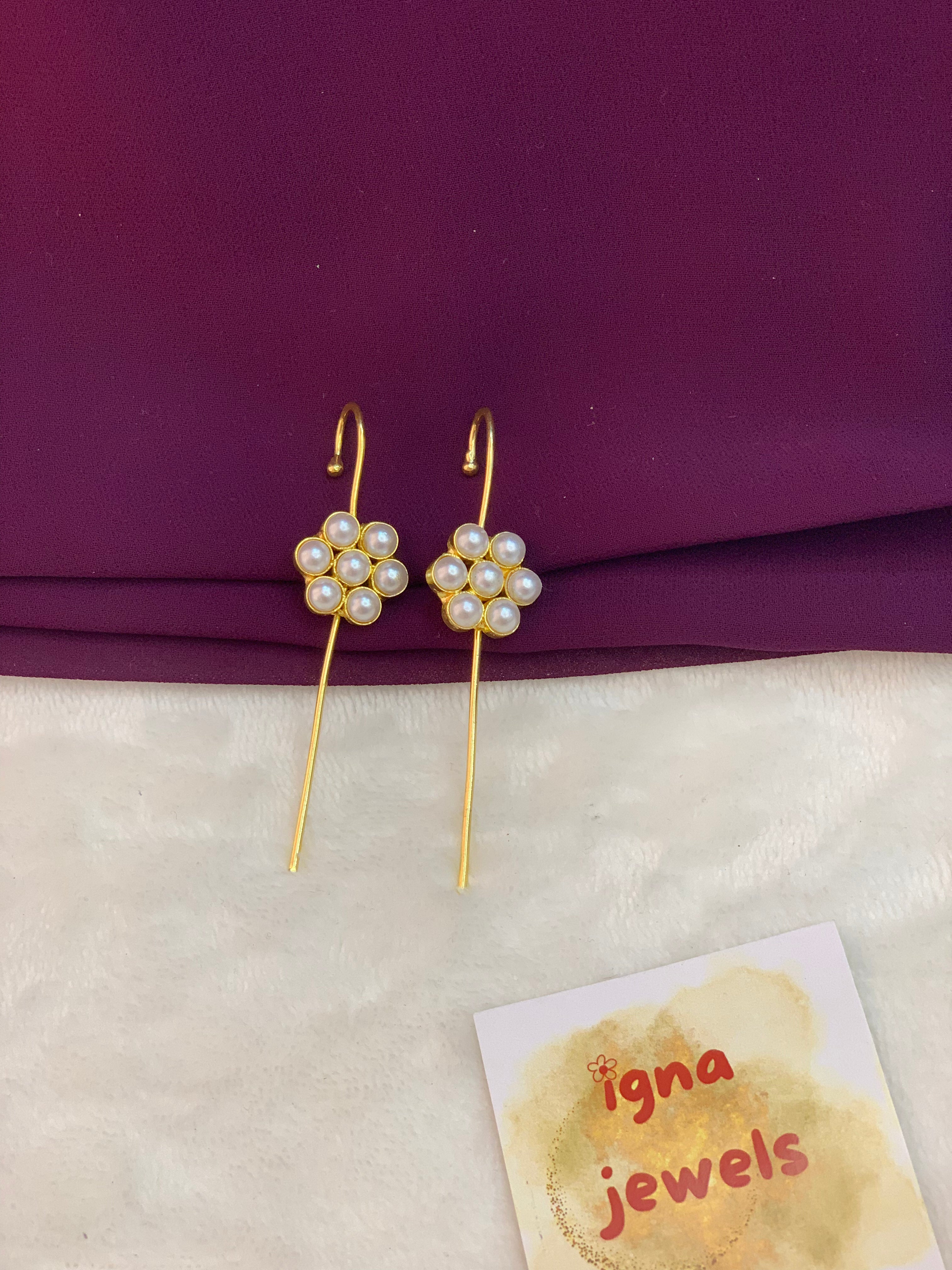 AMBER - GOLDEN PEARL PENT PETAL FLOWR EARCUFFS