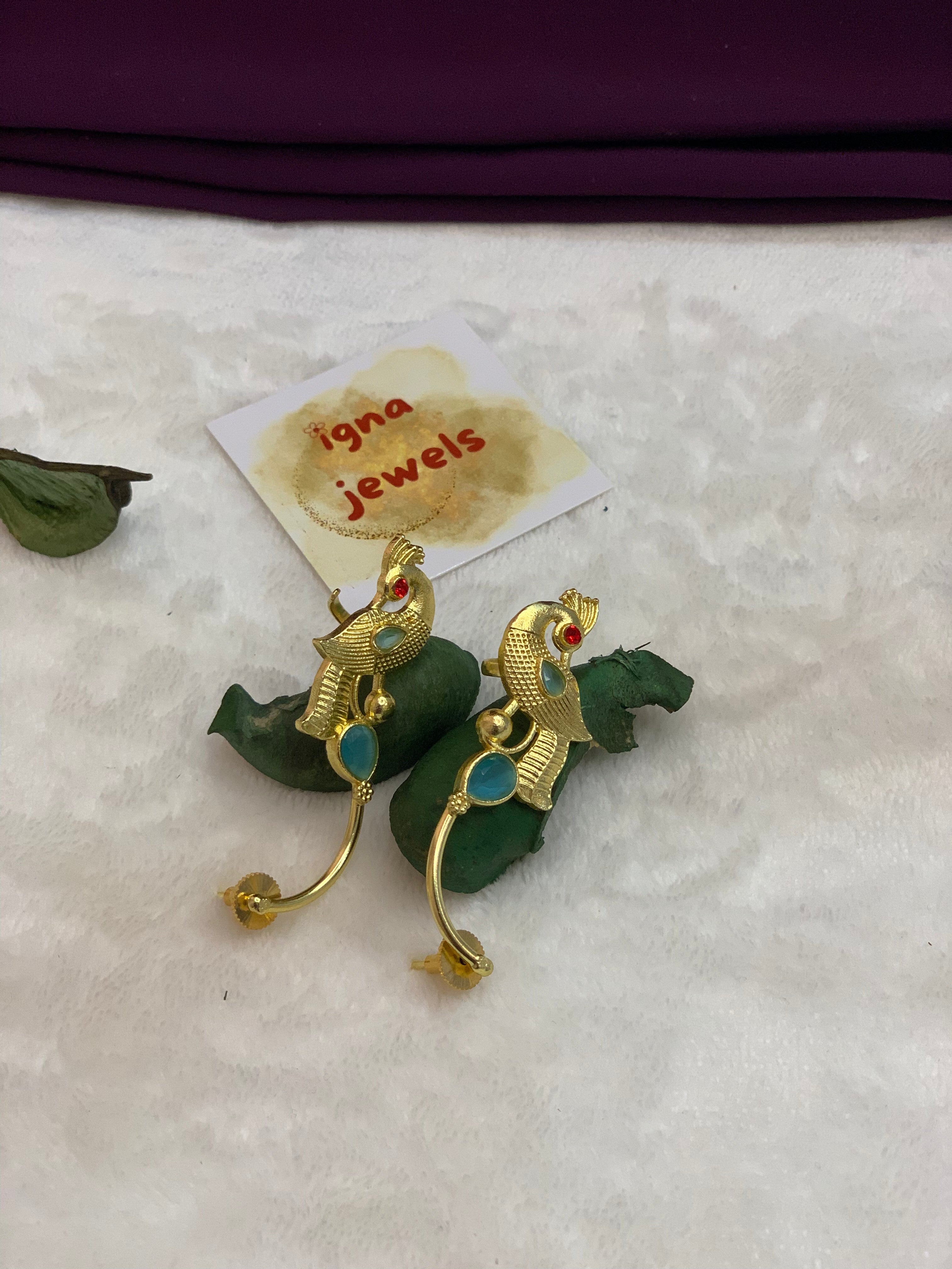 ISLA- PEACOCK  AND STONE PIERCED EARCUFFS