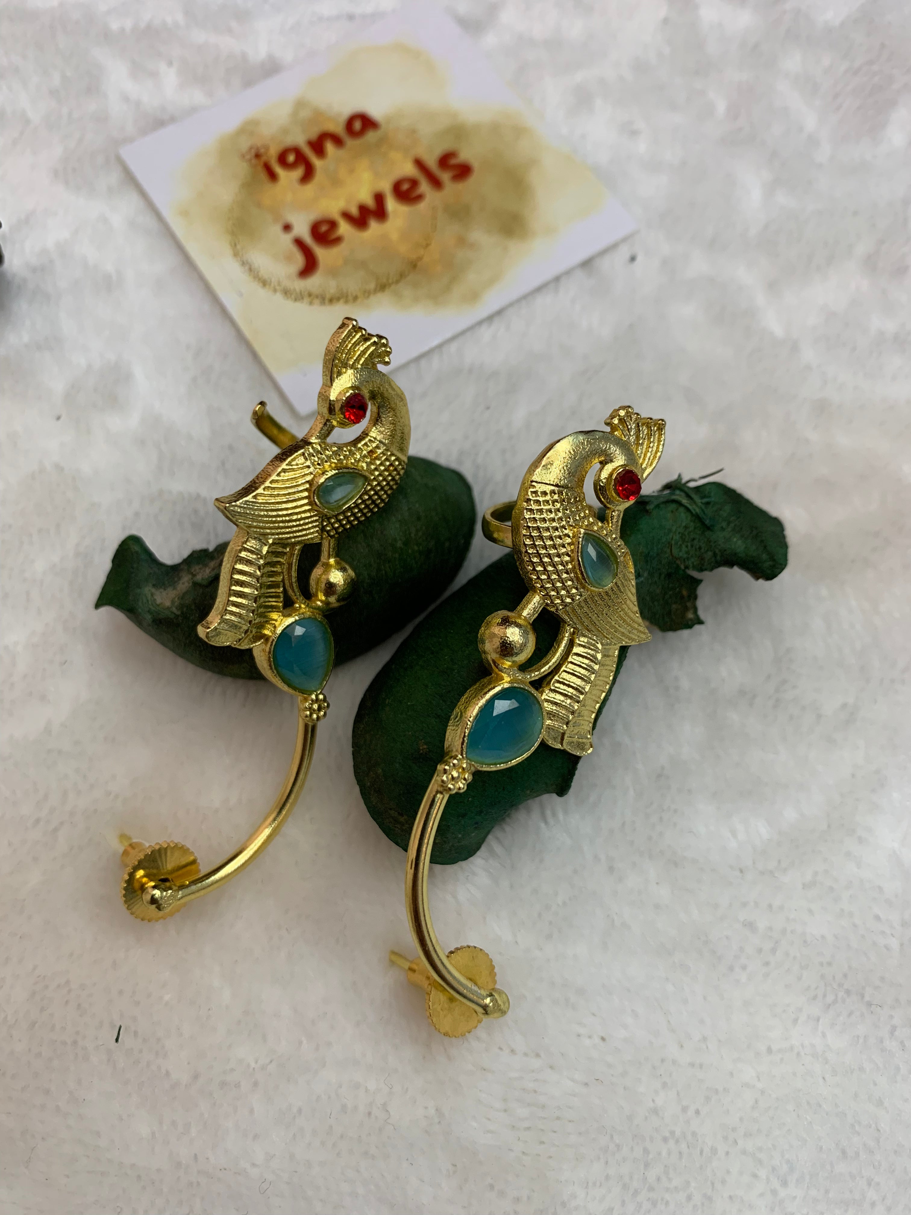 ISLA- PEACOCK  AND STONE PIERCED EARCUFFS