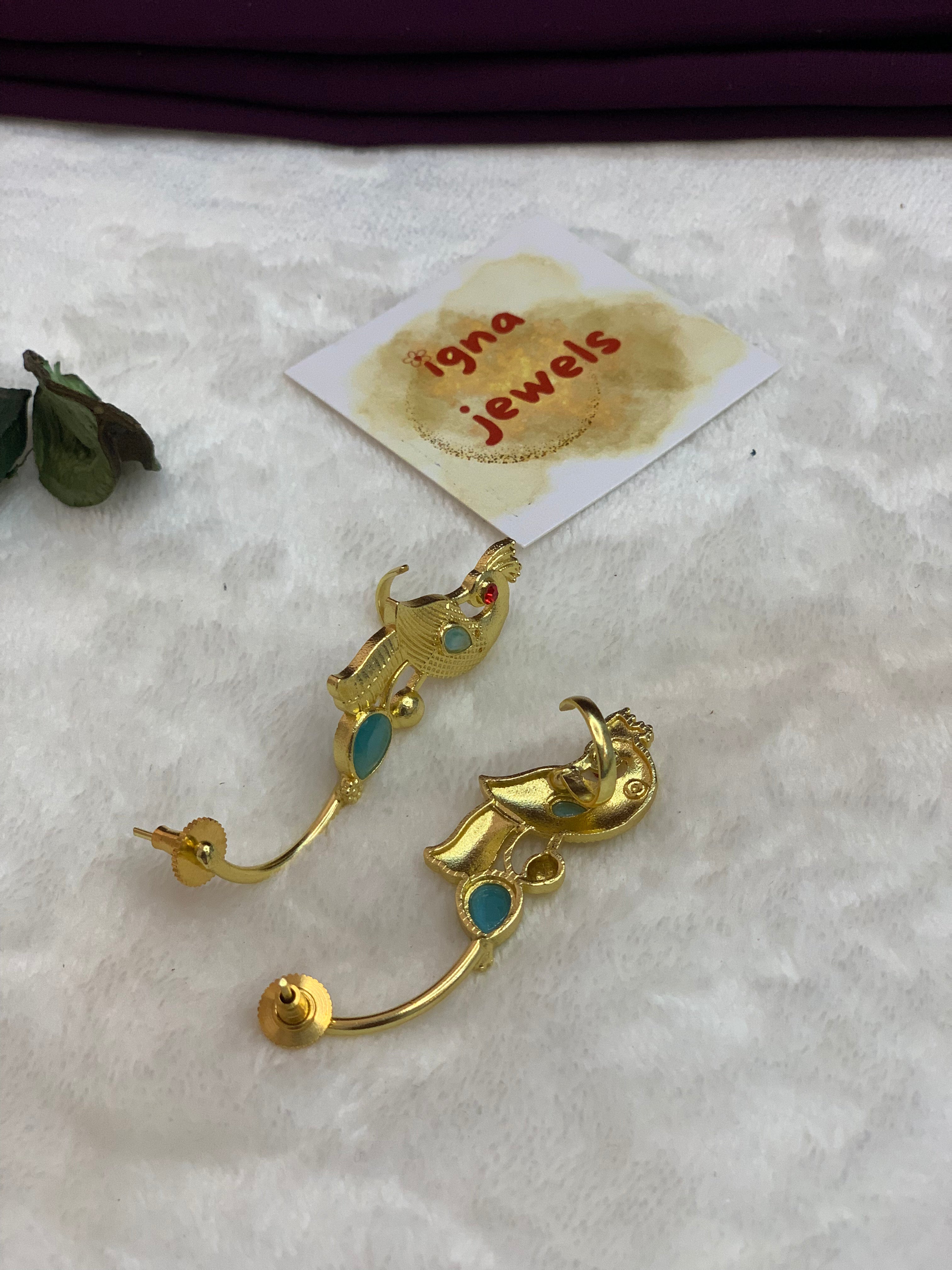 ISLA- PEACOCK  AND STONE PIERCED EARCUFFS
