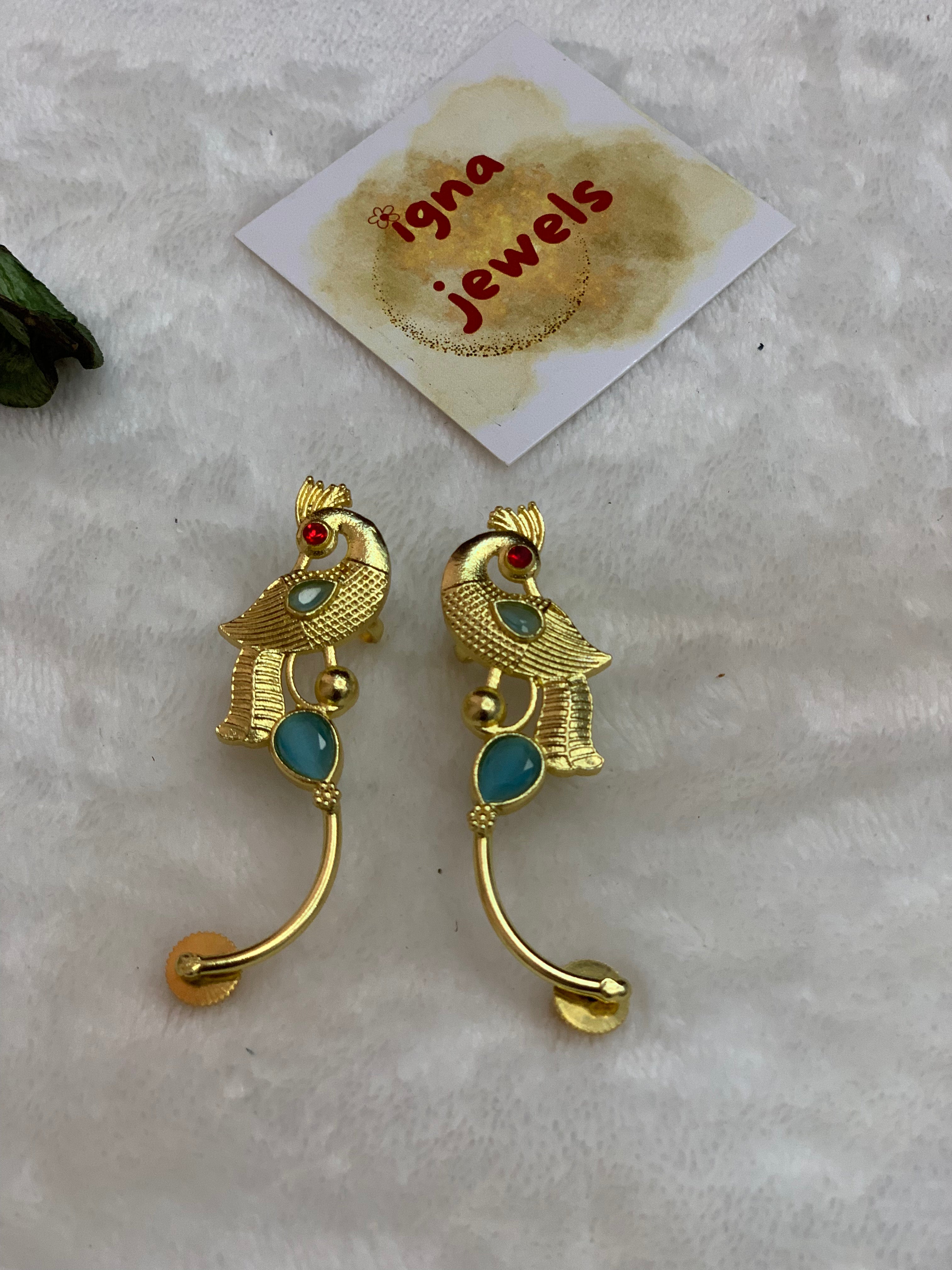 ISLA- PEACOCK  AND STONE PIERCED EARCUFFS