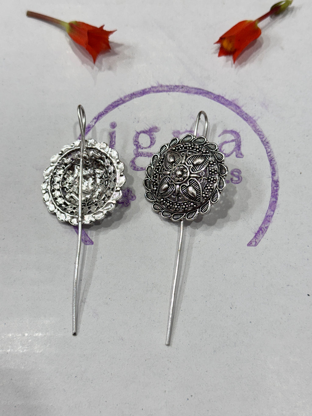 MOLLY - SILVER PLATED BIG RANGOLI DESIGN EAR CUFFS