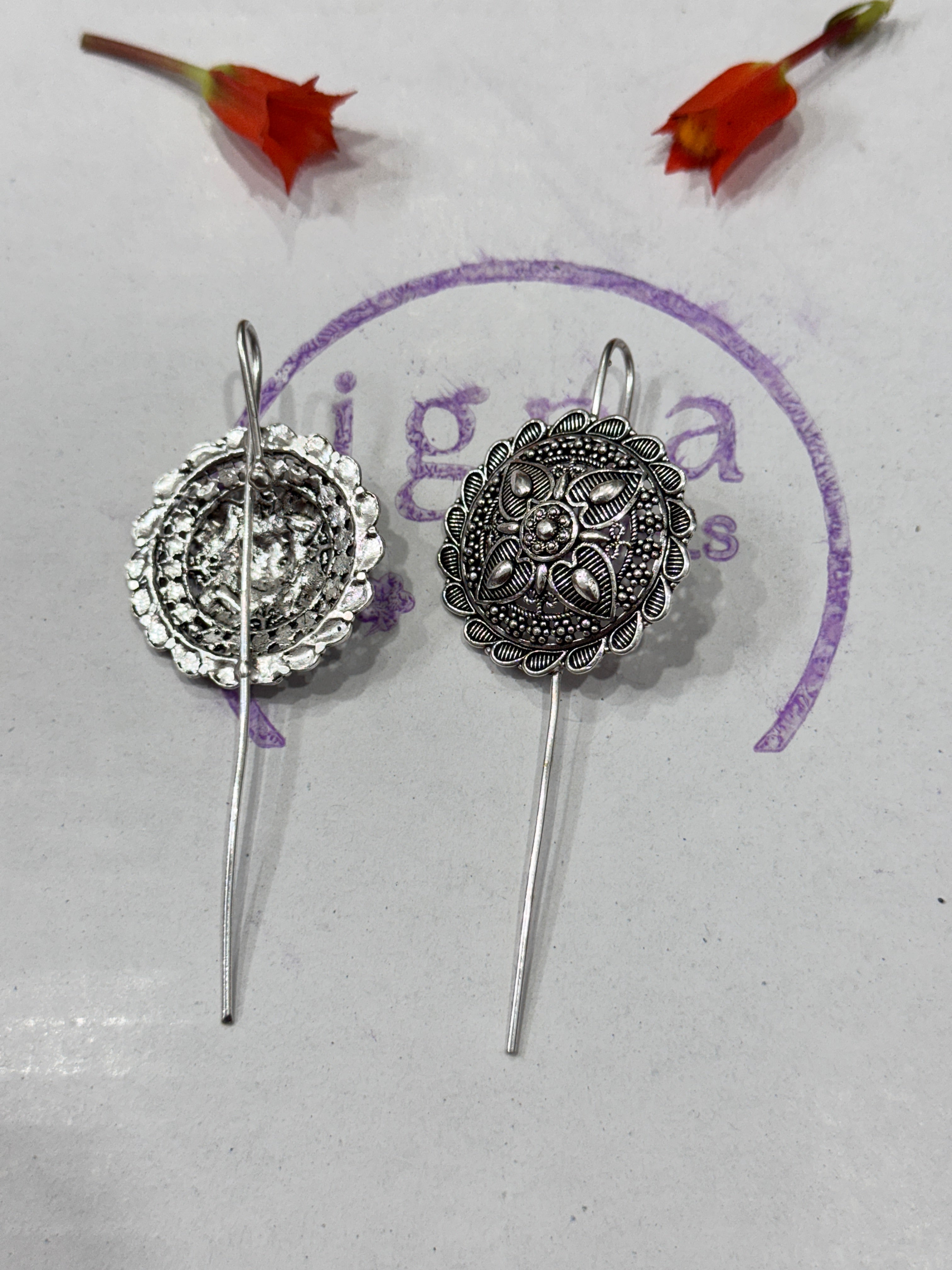 MOLLY - SILVER PLATED BIG RANGOLI DESIGN EAR CUFFS