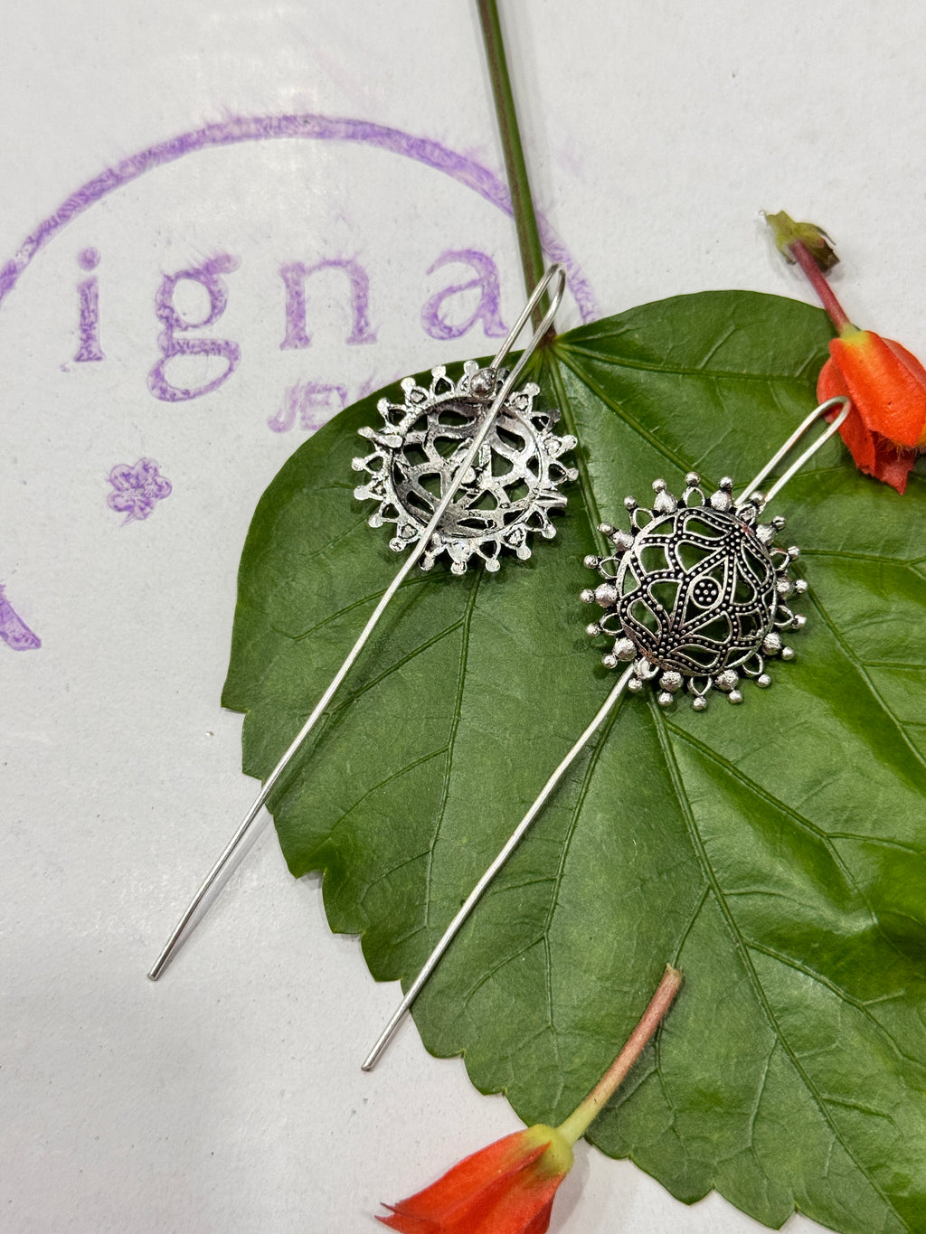 LINDA - SILVER PLATED ROUND DESIGNER EAR CUFFS