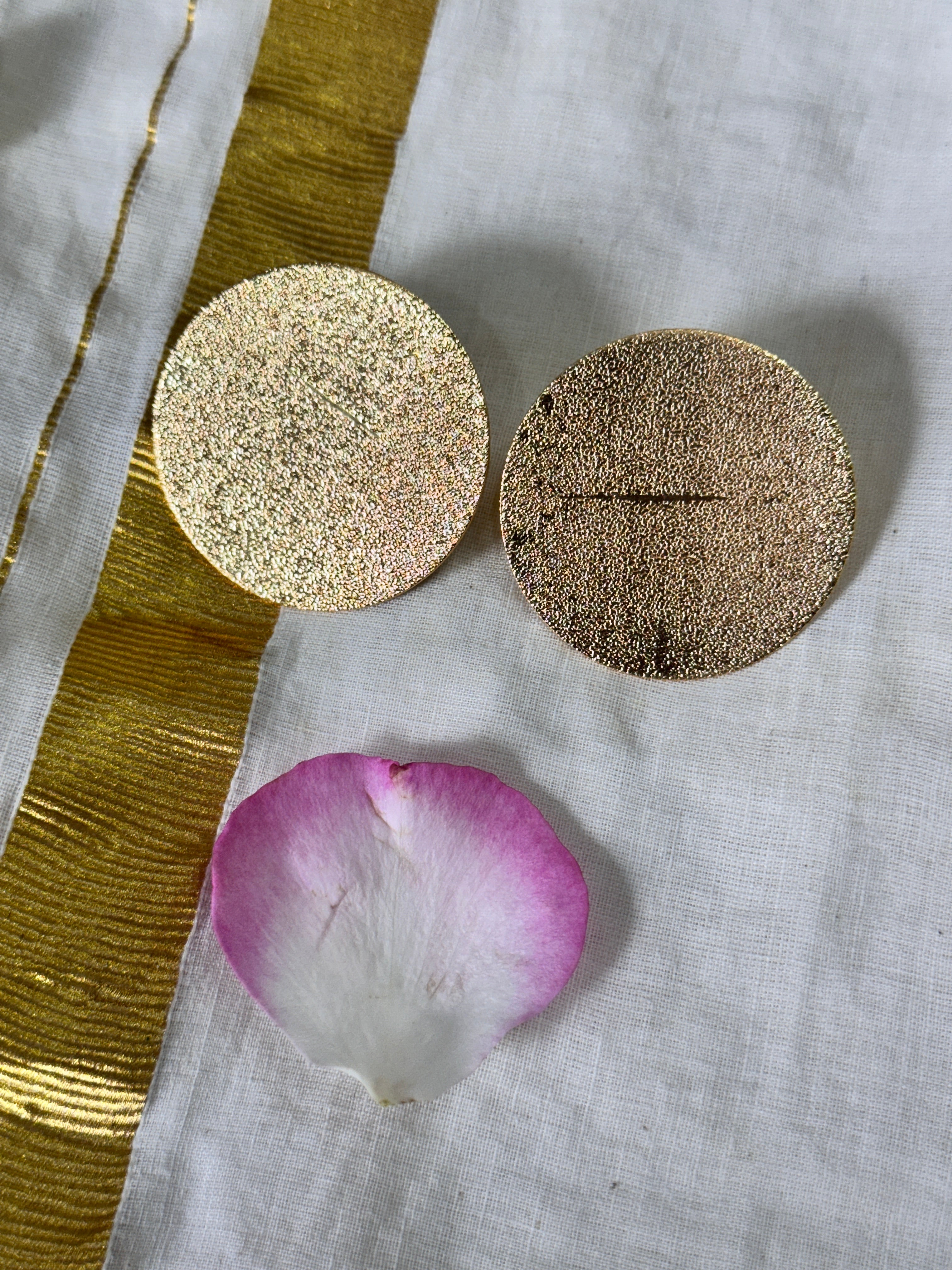 POLKA -  GOLDEN TEXTURED LARGE CIRCLE STUD EARRINGS