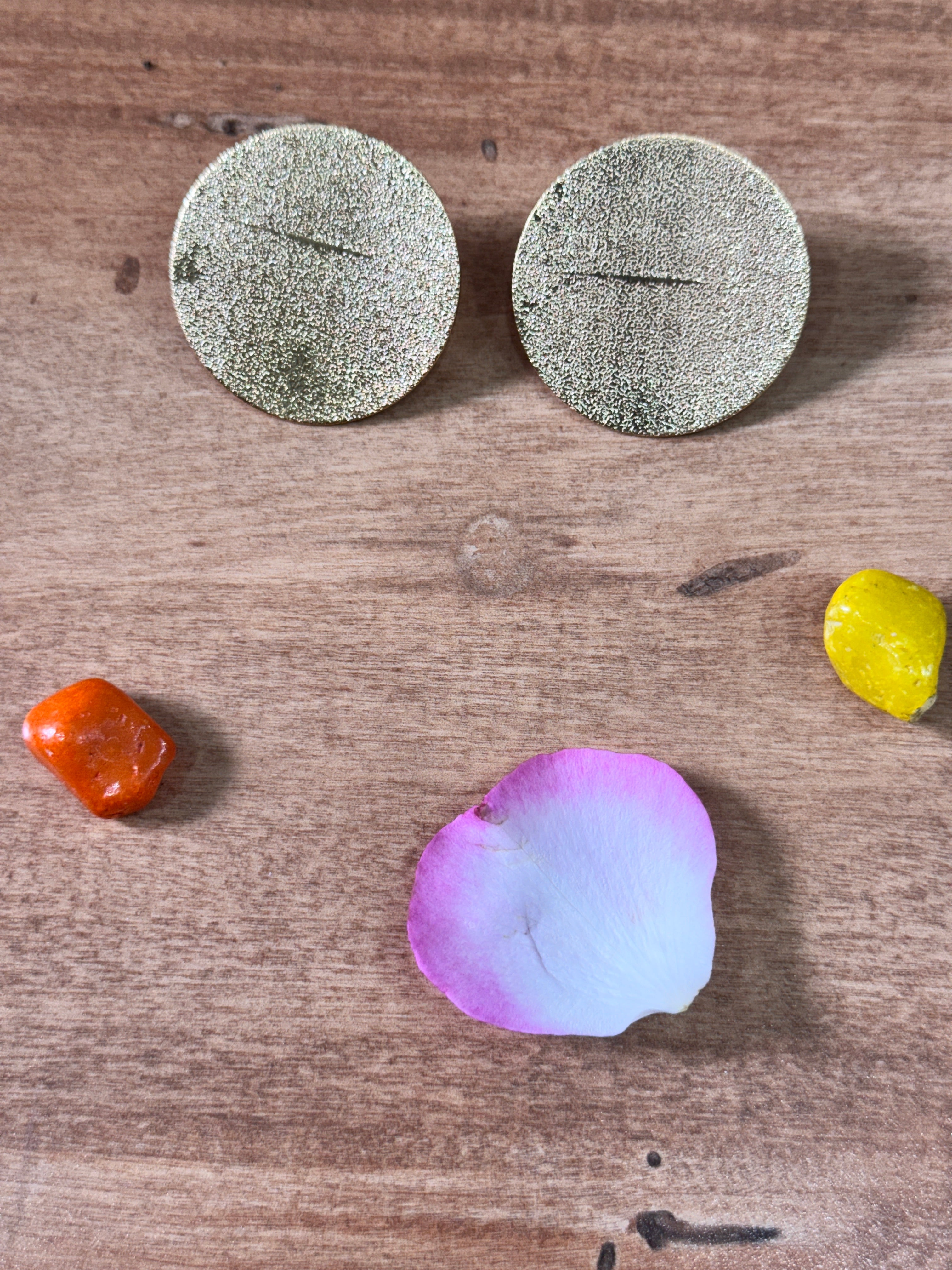 POLKA -  GOLDEN TEXTURED LARGE CIRCLE STUD EARRINGS