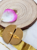 RUSHI - MATT GOLD TEXTURED DUAL SPLIT SEMICIRCLE RING