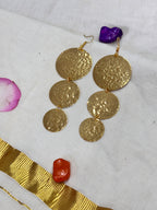 TRIOCOIN - THREE TEXTURED COINS DESCENDING DANGLER EARRINGS