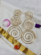 SPIRALIA - ULTRA LONG GOLDEN THREE IN ONE SPIRAL STUD EARRINGS