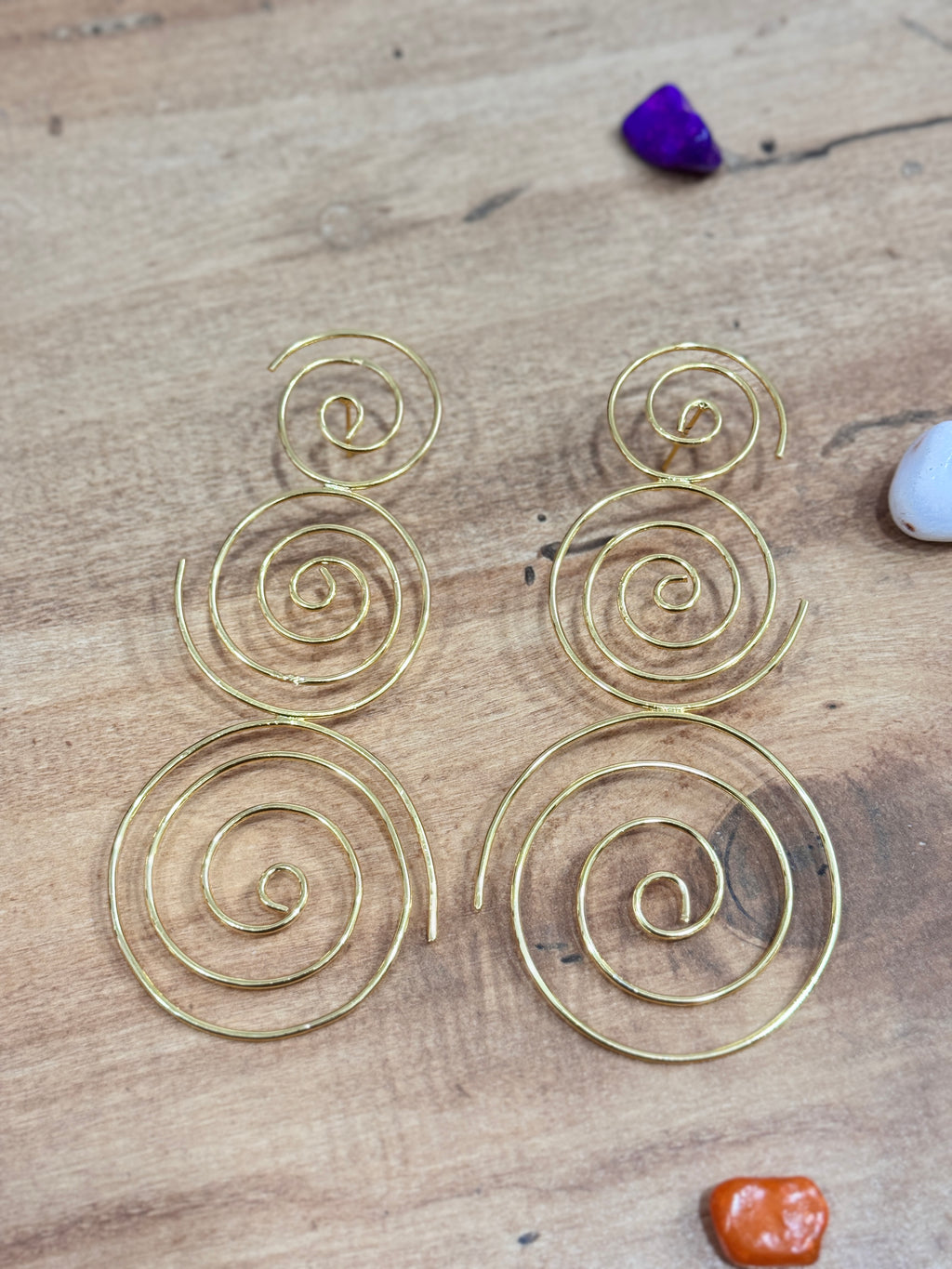 SPIRALIA - ULTRA LONG GOLDEN THREE IN ONE SPIRAL STUD EARRINGS