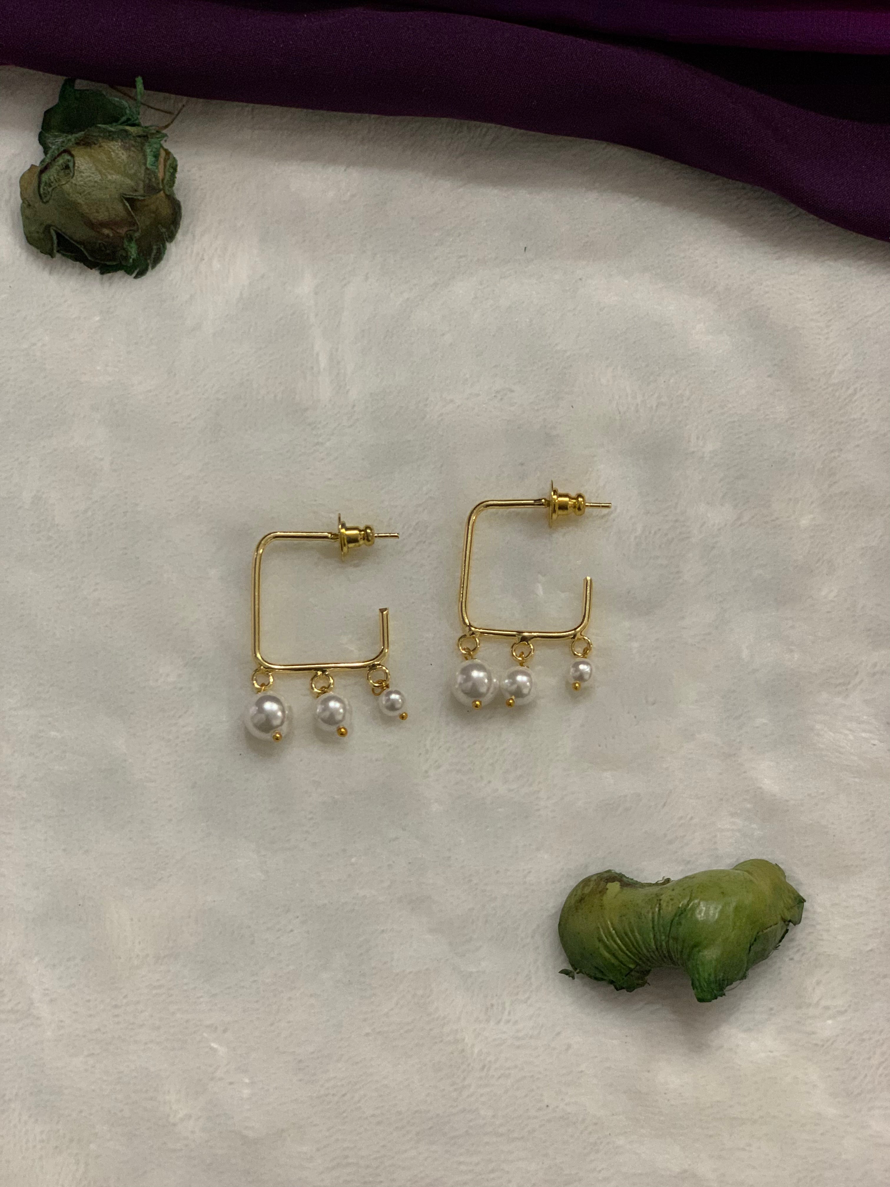 HRIDYA - SQUARE PEARL HOOP STYLE EARRINGS
