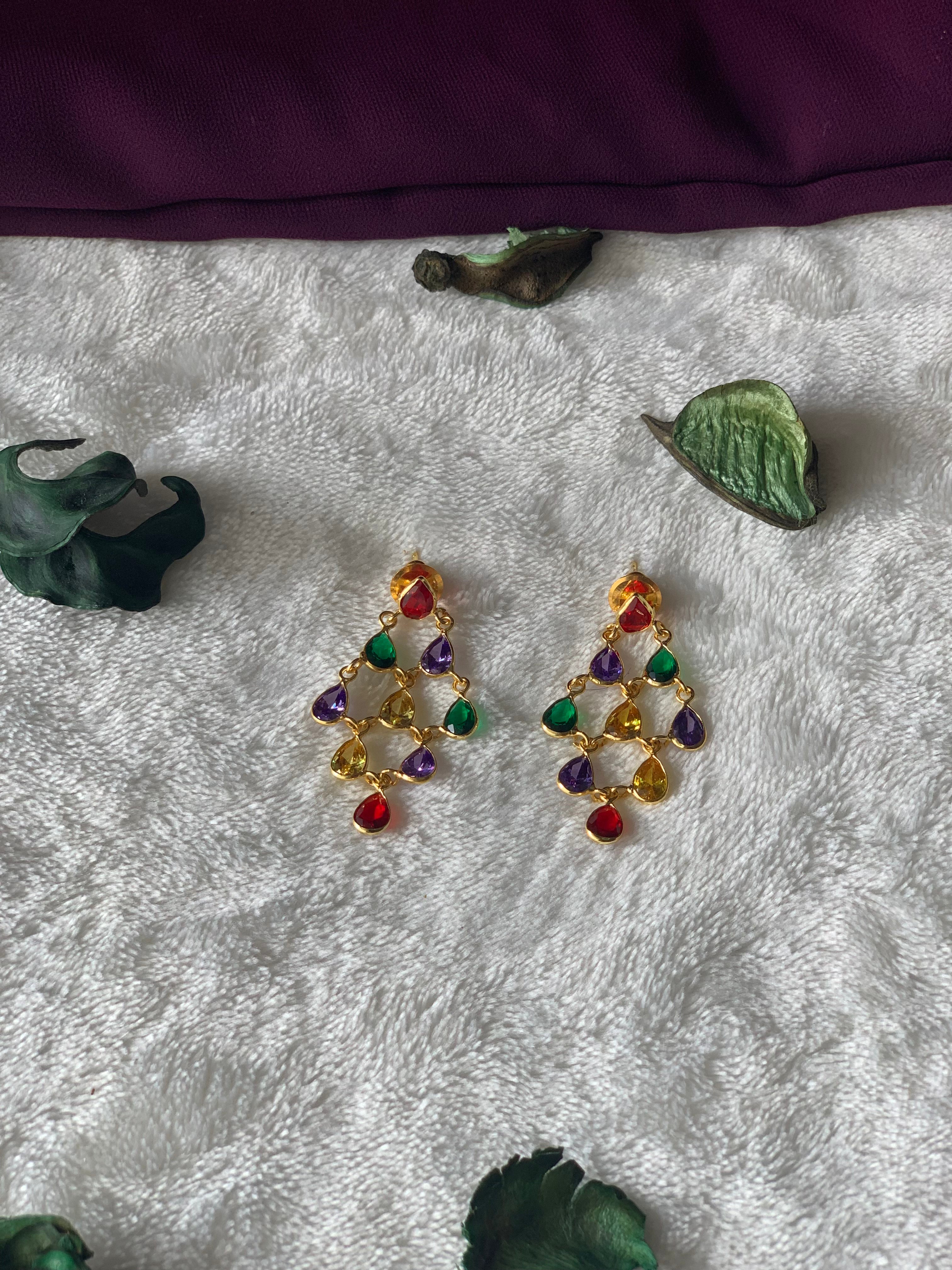 COLORPLAY - MULTICOLOR SHINY STONE DANGLER EARRINGS