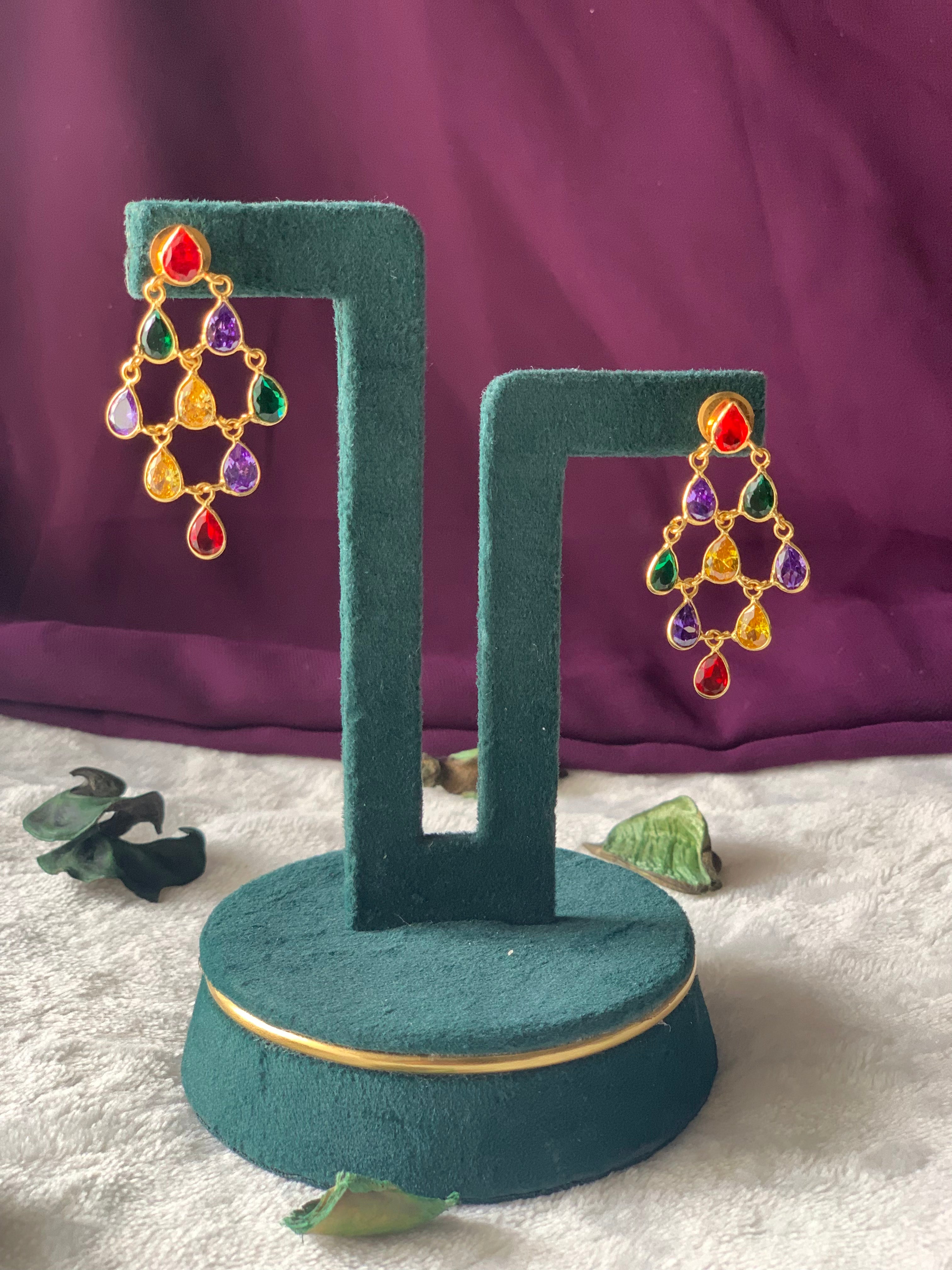 COLORPLAY - MULTICOLOR SHINY STONE DANGLER EARRINGS