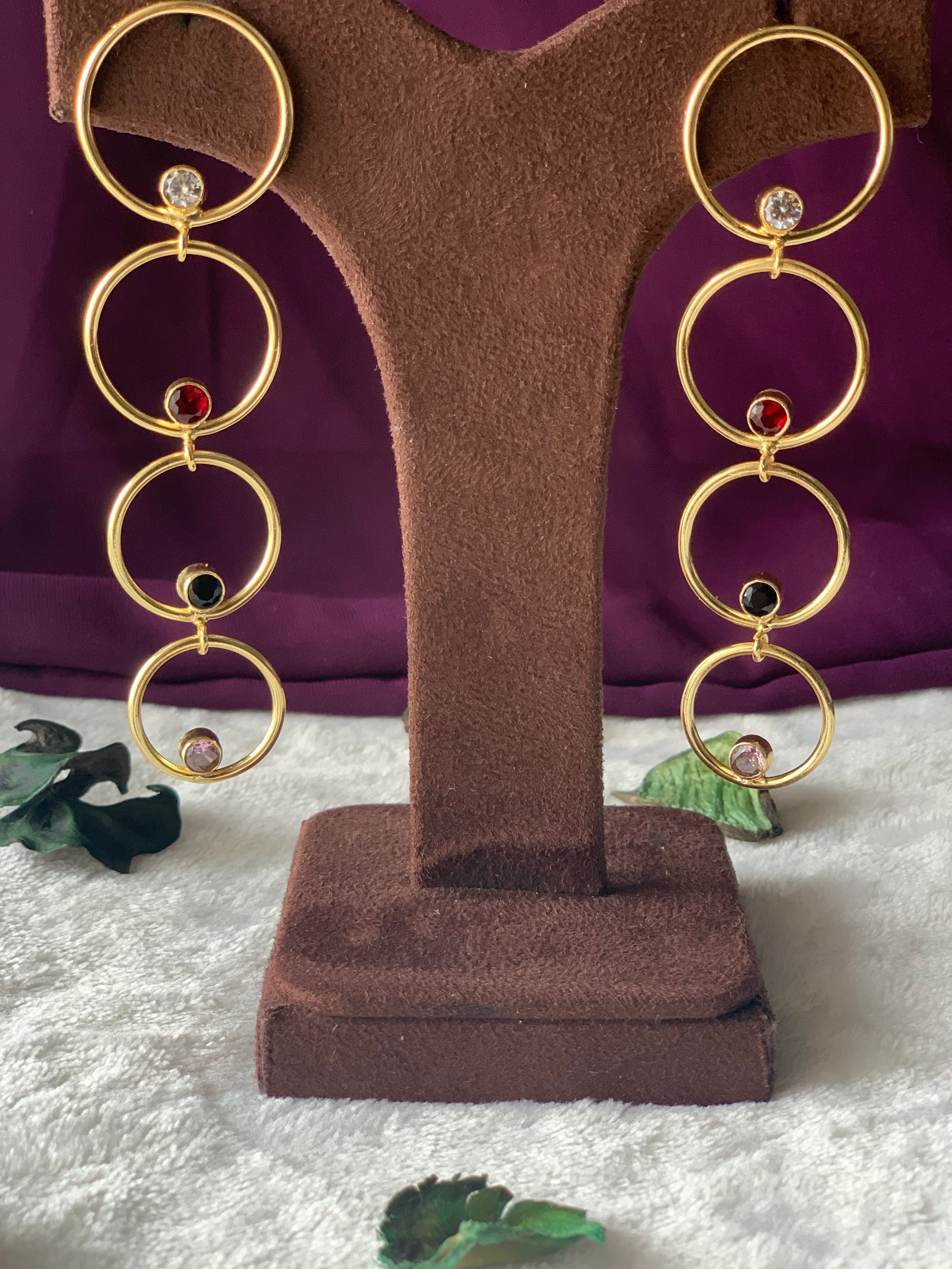 ADITI - STONE IN MULTI CIRCLE LAYER DANGLER EARRINGS