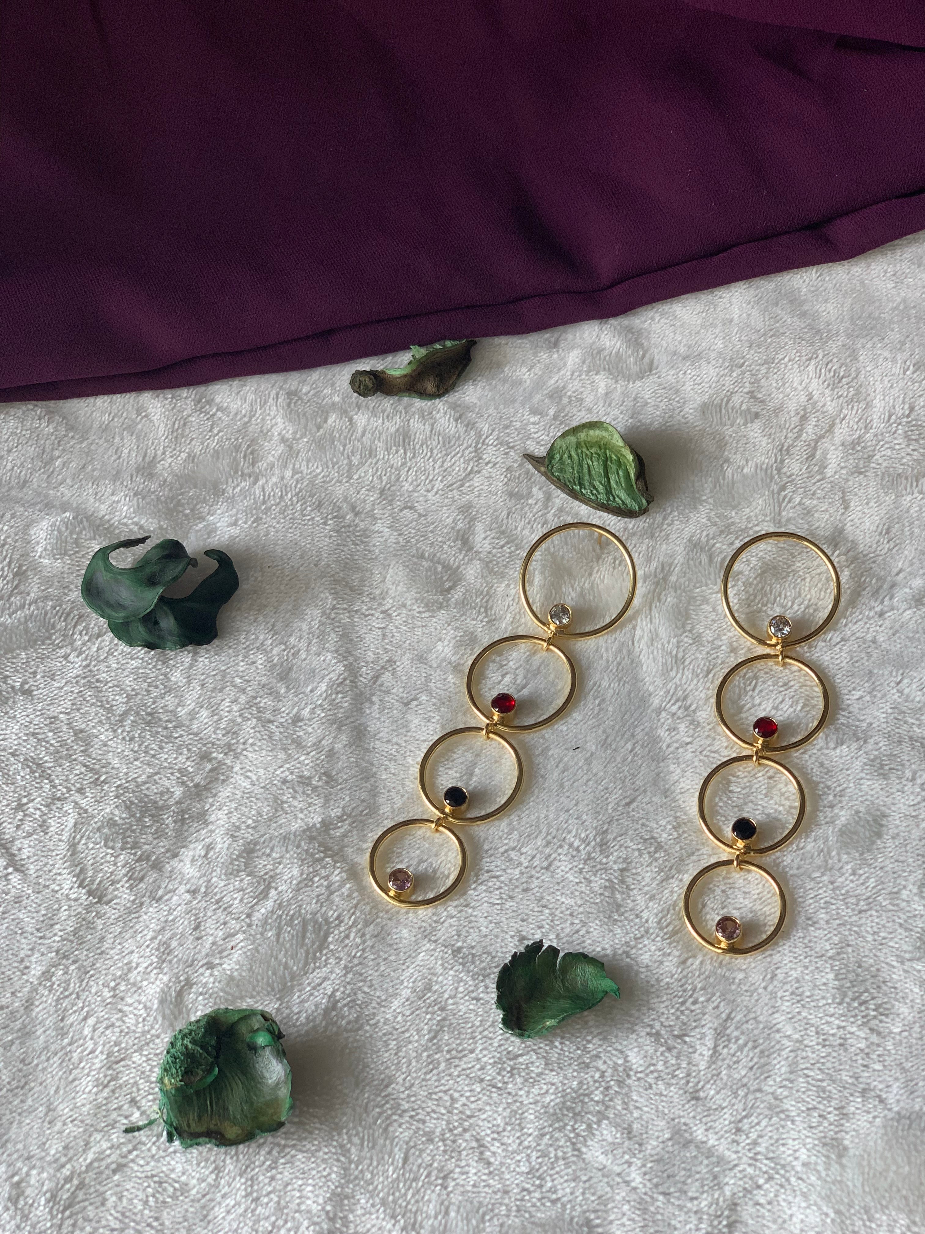 ADITI - STONE IN MULTI CIRCLE LAYER DANGLER EARRINGS