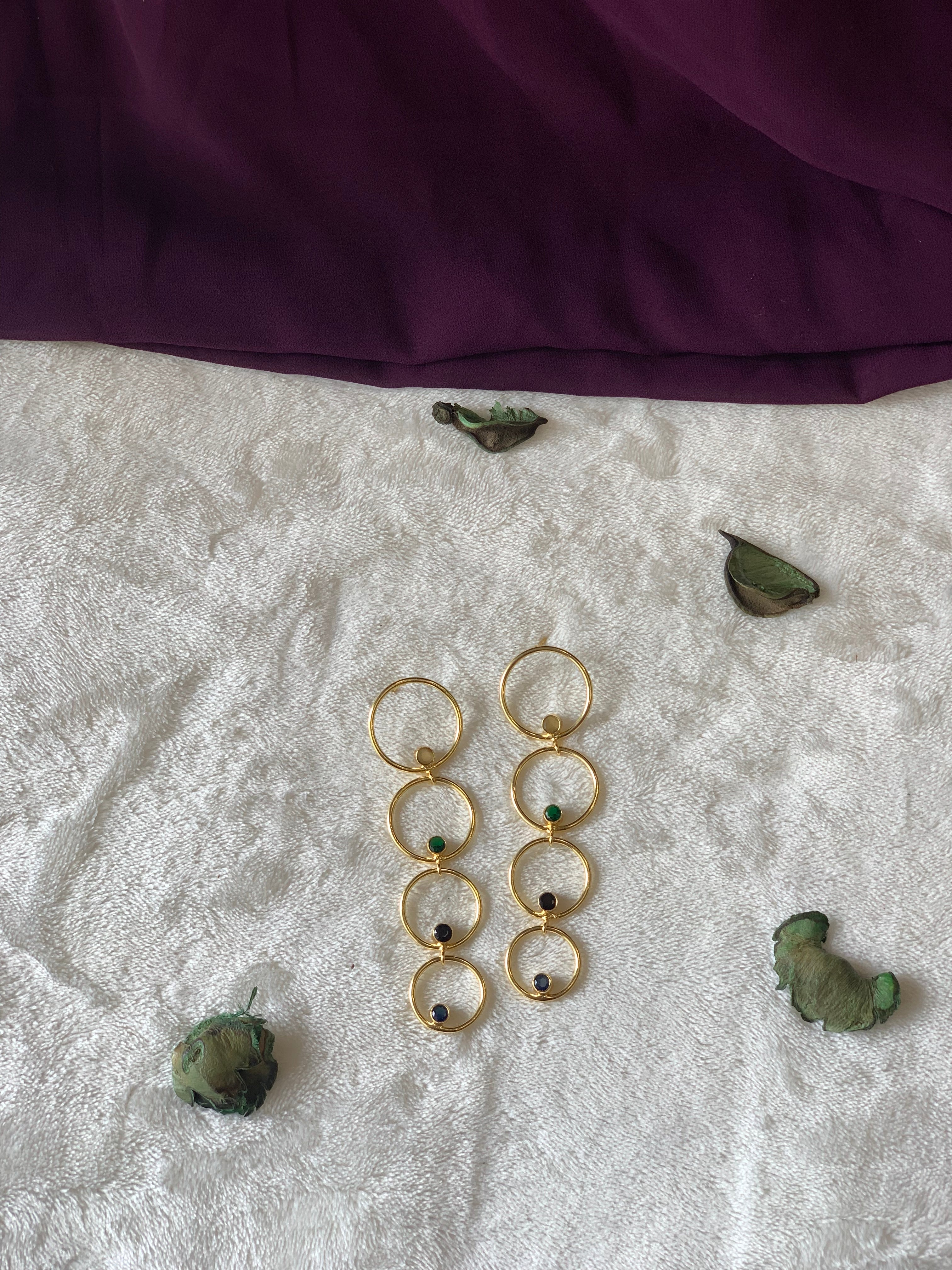 ADITI - STONE IN MULTI CIRCLE LAYER DANGLER EARRINGS